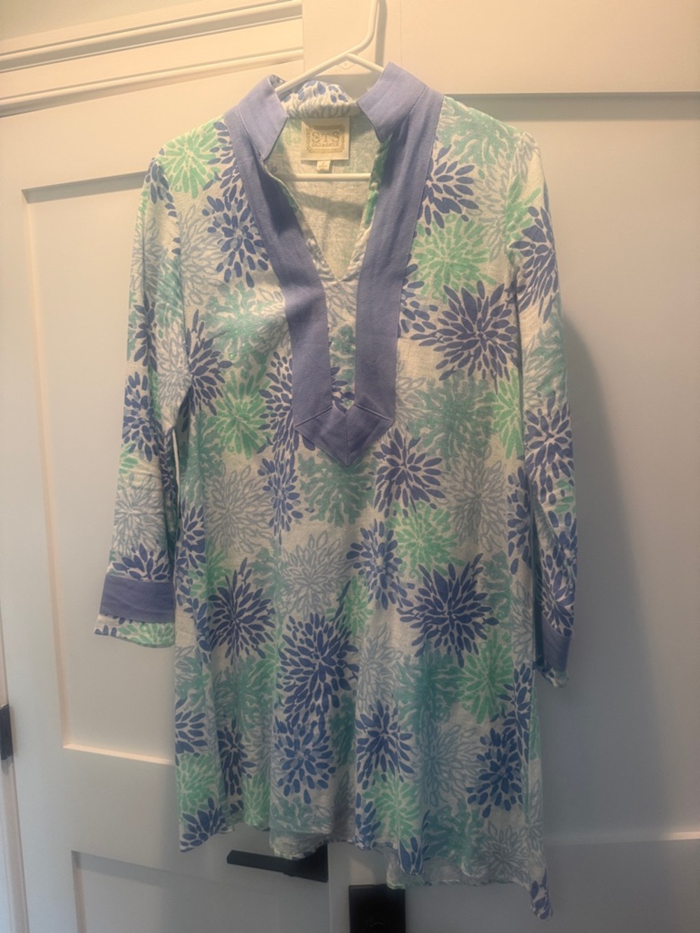 Sail to Sable Blue, Mint & White Floral A-line Tunic Dress